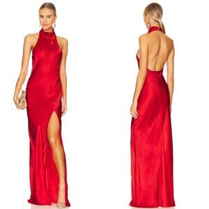 Amanda Uprichard Marla Red Halter Slip Dress Size L Cocktail Maxi Revolve
